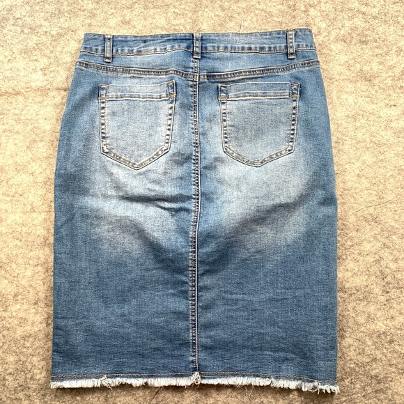 One 5 One Jean Skirt Womens Large Stretch Gold Zip‎ Front - Picture 7 of 8